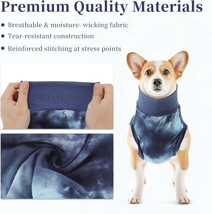 Recovery Suit for Dogs, Dog Onesie Suit for Post-Surgical, Dog Recovery Suit, Dog Clothes for Abdominal Wounds and Skin Conditions, Blue, Medium