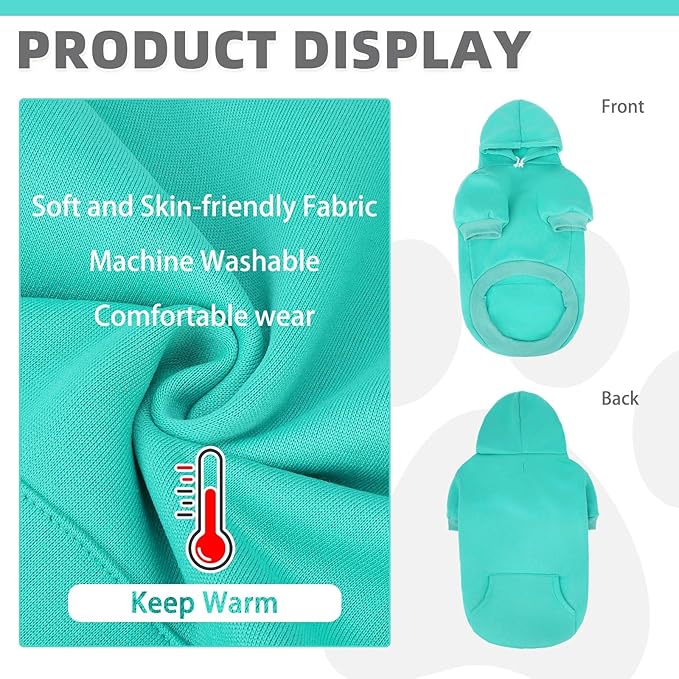 KOOLTAIL Basic Dog Hoodie - Soft and Warm Dog Hoodie Sweater with Leash Hole and Pocket, Pet Winter Coat, Cold Weather Clothes Sweatshirt for Small Medium Large Dogs Puppy Cat Boys Girls Lake Blue XL