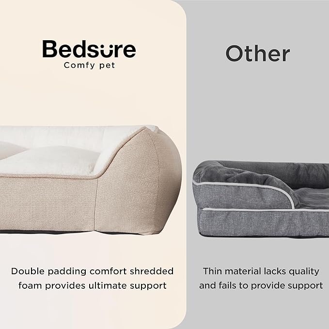Bedsure Orthopedic Dog Bed Medium Size Dog - Extra Thick Supportive Medium Dogs Beds with Waterproof Washable Cover, Comfort Pet Bed Sofa with Soft Plush Sherpa and Nonskid Bottom, Beige, 35"