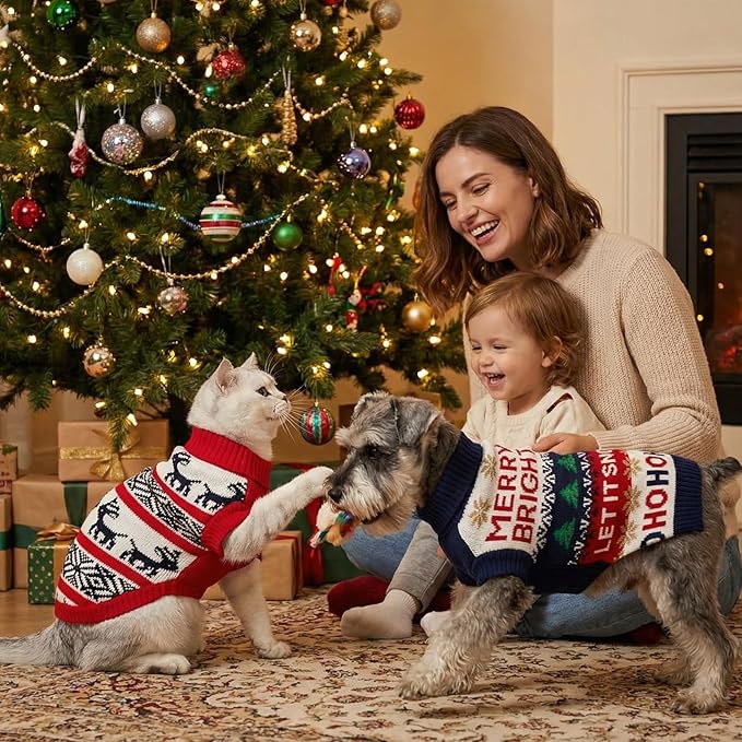 2 Pack Dog Cat Sweaters Size M - Warm Knit Pet Sweater Bundle for Small Dogs Cats 5-7kg, Soft Turtleneck Winter Pet Clothes with Colorful Patterns, Pullover Apparel for Puppies Kittens Small Pets