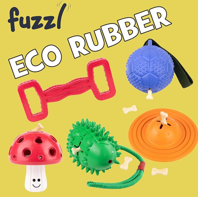 Fuzzl Eco Rubber Chuck & Treat Hedgehog - Green - Long Lasting Dog Chew Toys for Aggressive Chewers Strong Dog Toy for Dogs Durable Puppy Toys