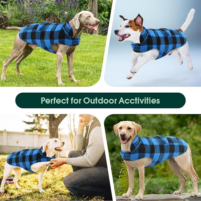 Kuoser Dog Winter Coat, Windproof Dog Fleece Jacket British Style Plaid Cold Weather Doggie Vest Coats, Reversible Cozy Warm Puppy Clothes Pet Apparel for Small Dogs XS