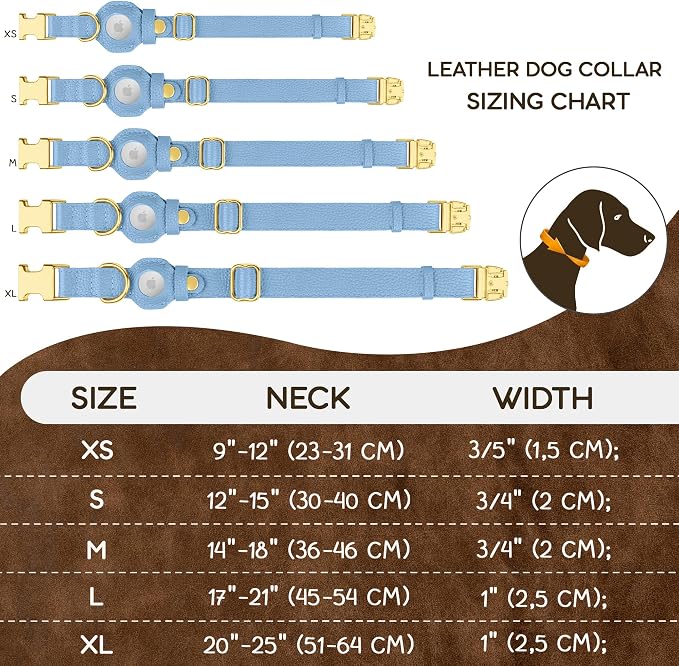 Leather Airtag Dog Collar - Soft Tracking Dog Collar with Apple AirTag Holder and Metal Buckle - Safety GPS Pet Collars for Small Medium Large Dogs Puppy Pink Red (Cornflower, L, 17"-21" Neck Fit)
