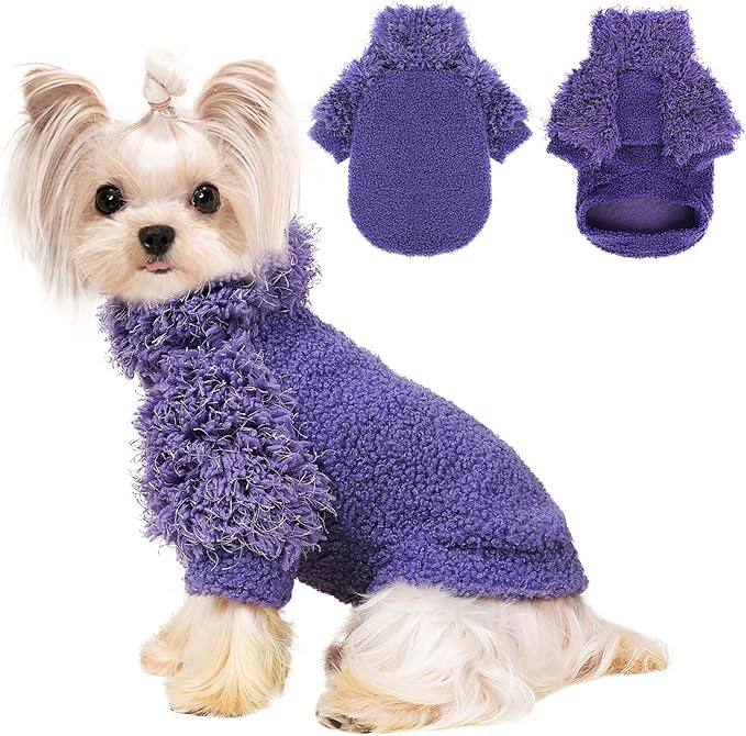 Small Dog Sweater Turtlenecks Dog Sweaters for Small Dogs Winter Fleece Doggy Clothes Puppy Outfits Cold Warm Pet Sweater Puppy Coat Doggie Jacket for Chihuahua Yorkie Teacup Cat Apparel, Purple, M
