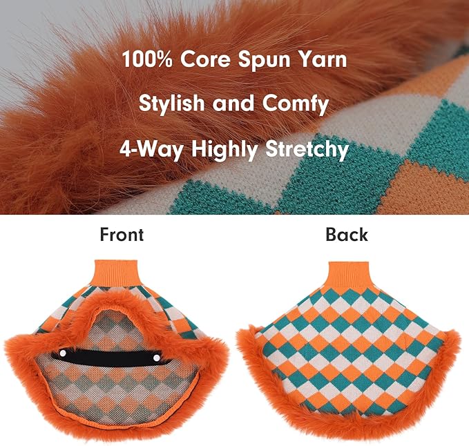 Dog Sweater Cloak, Pearl Cotton Bouclé Yarn Puppy Sweater, Cold Weather Coat Knitwear for Small Dogs, Classic Turtleneck Thick Dog Clothes with Thick Fluff DS-DP03S