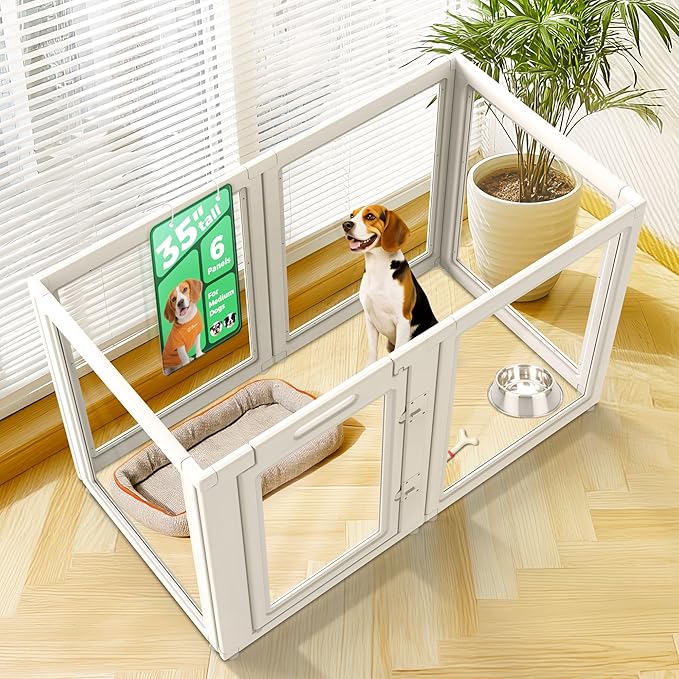 FXW AuraSpace Acrylic Indoor Dog Playpen for Medium Dogs, 35 Inch, 6 Panels, White