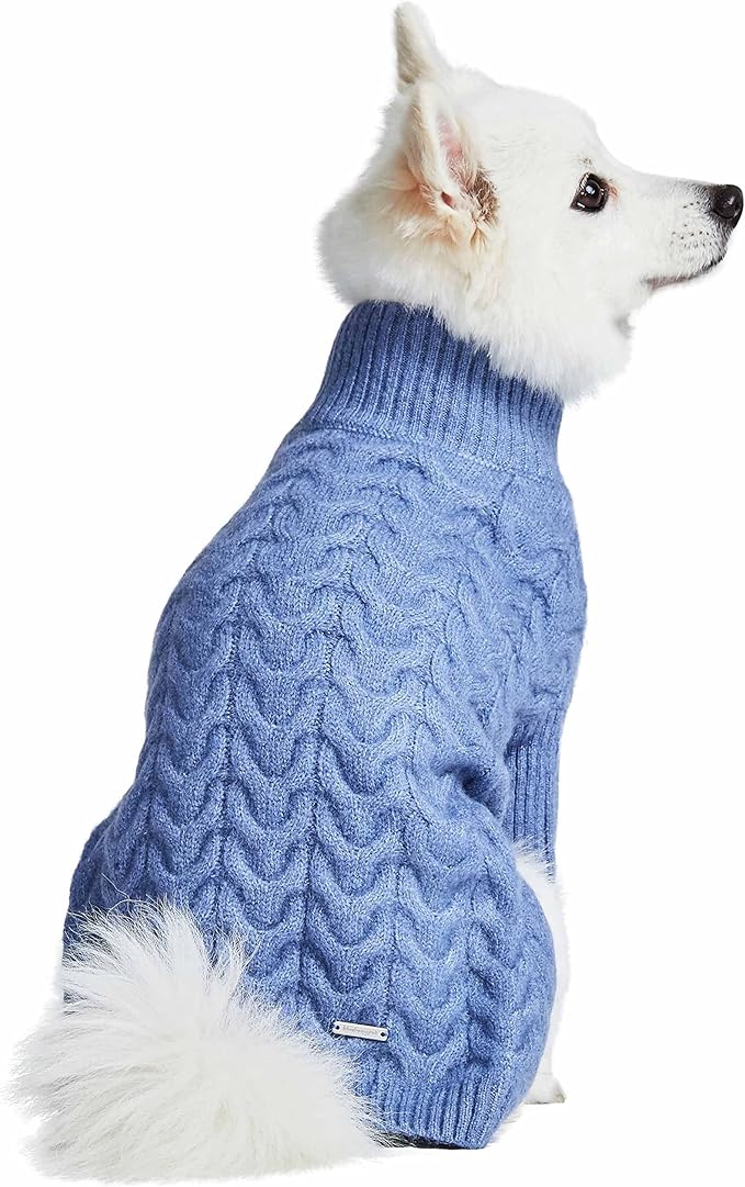 Blueberry Pet Dog Sweater, Christmas Style Fuzzy Knit Pullover, Turtle-Neck Dog Clothes, Heather Blue Dogs Pajamas, Sweater Vest, Pet Sweaters for Small Puppy Girl, Fleece Accessories