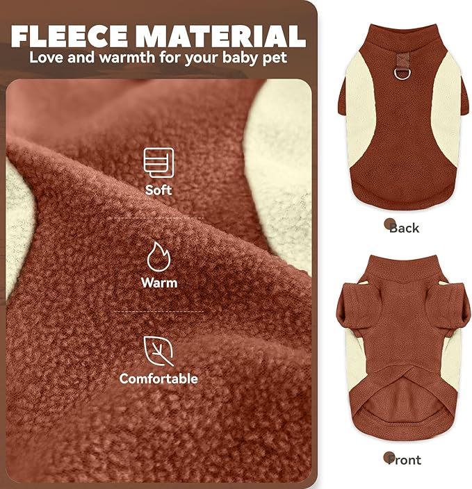 Small Fleece Dog Sweater with Leash Ring Soft Warm Fall Winter Dog Clothes Cute Cat Apparel Puppy Sweaters Classic Pullover Doggy Sweatshirts Chihuahua Costumes Cat Outfits(Brown,XXL)