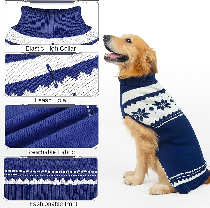 Mihachi Dog Sweater - Winter Coat Apparel Clothes with Colorful Stripes for Cold Weather, Navy Blue SM