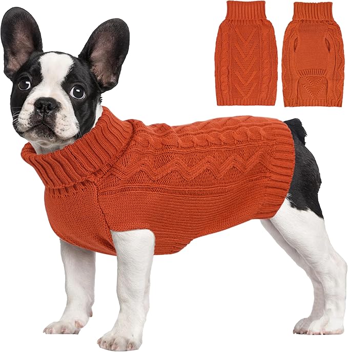 Dog Sweaters for Small Dogs Warm Dog Clothes Winter Chihuahua Clothes Girl Boy Puppy Sweater Knitted Doggy Coat Soft Mini Dachshund Sweater with Turtleneck Pullover Design(Reddish Brown, Large)
