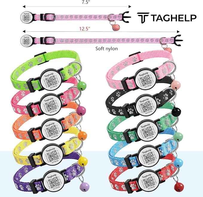 2 Pack Airtag Cat Collar, Breakaway Cat Airtag with Smart ID tag & QR Code Reflective (Star Moon & Paw Pattern - Purple, Collar Only)
