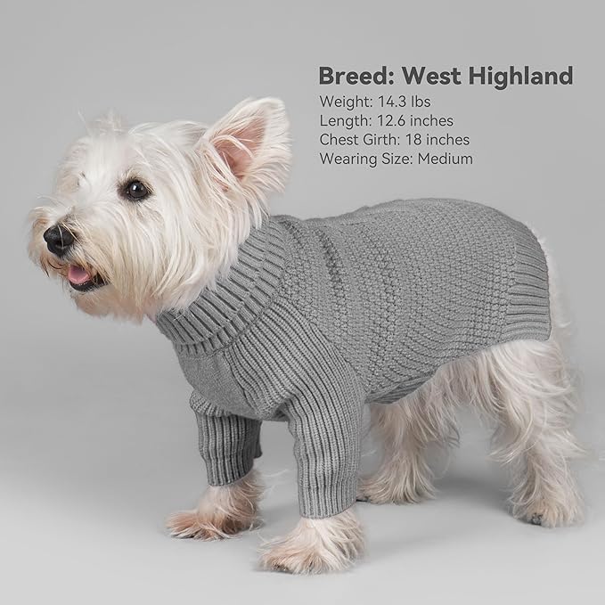 cyeollo Dog Sweaters Turtleneck Knitted Sweater with Long Sleeves Winter Pet Clothes Dog Sweaters for Small Dogs, Grey M
