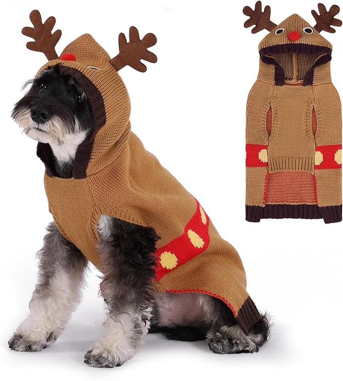 KOOLTAIL Christmas Dog Sweater,Cold Weather Cable Knitwear for Small Medium Large Dogs,Holiday Best Gift,Reindeer Style Thick Warm Winter Pet Clothes for Bulldog,Dachshund,Yorkie,XS