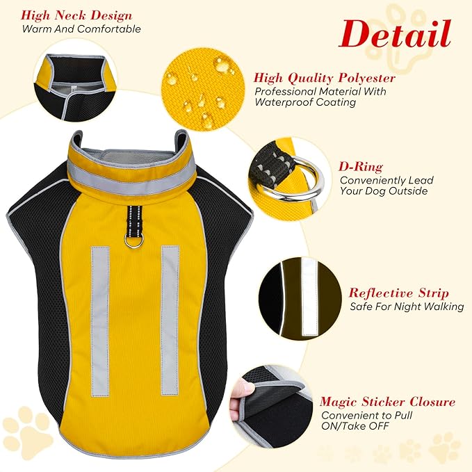 Small Dog Coat, Warm Dog Winter Jacket, Reflective Pet Jacket with Fleece Lined, Pet Clothes for Small Medium Dogs (Yellow, M)