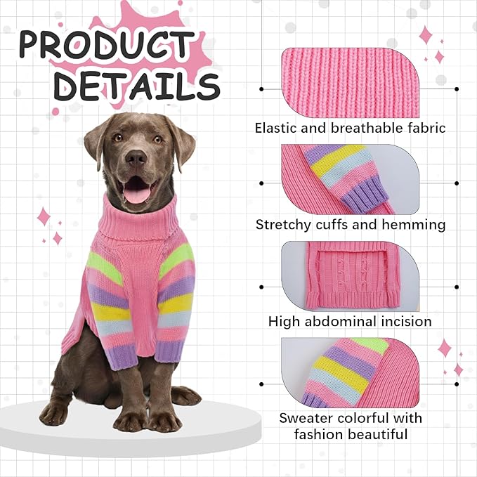 XLarge Dog Sweaters Male Female, Large Dog Sweater Turtleneck Stretchy, XL Dogs Sweaters for Winter Spring Autumn Christmas, Sweater for Extra Large Dogs Collie Pitbull, Pet Knitwear XL