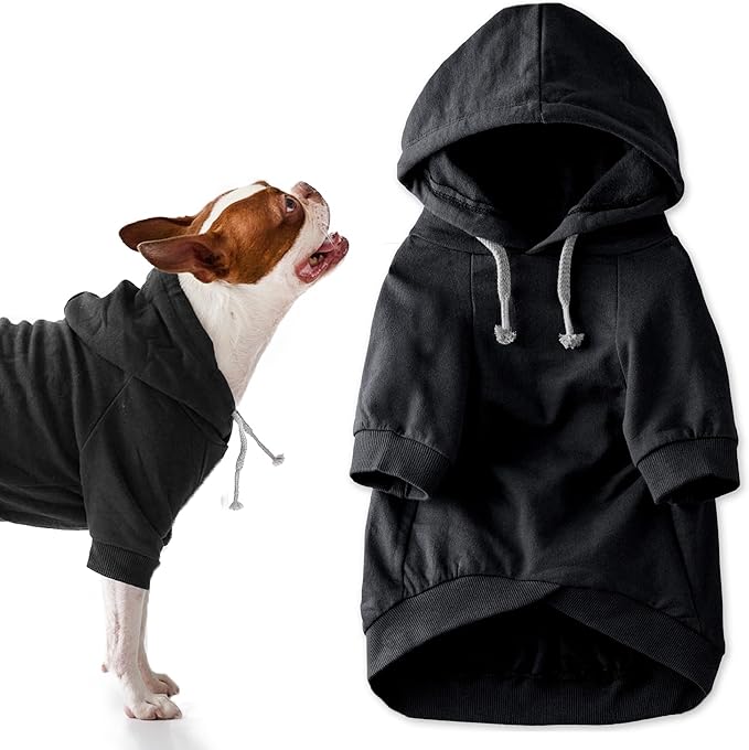 Rocky II - The Extra Comfy Hoodie, Organic Cotton and Recycled Poly Dog Hoodie Pet Coat Sweater for Small, Medium, Large Dogs, Black, X-Large (55-80 lbs)