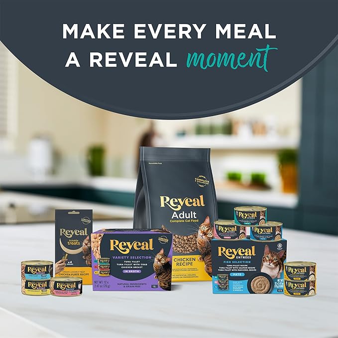 Reveal Natural Wet Canned Cat Food, Limited and Natural Ingredients, Grain Free, High Protein with No Artificial Additives, Tuna with Crab in Broth (24 x 2.47 oz Cans)