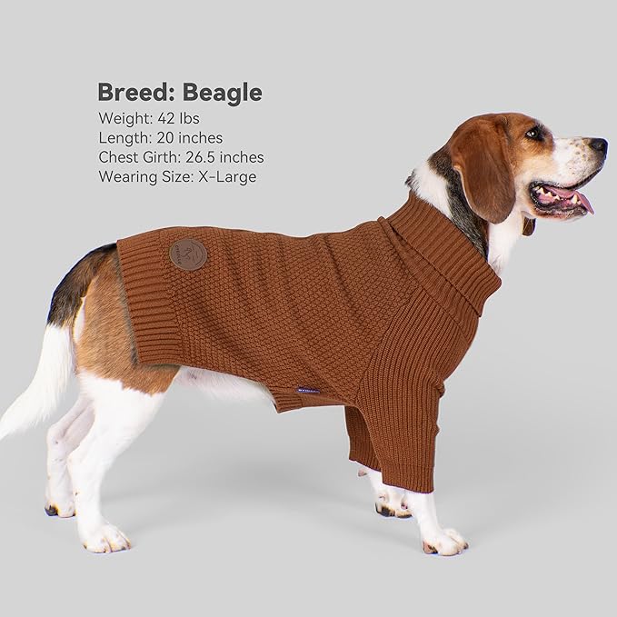 cyeollo 3XL Dog Sweaters for Large Dogs Boy, Stretchable & Cozy Warm Knit Doggy Sweater with Sleeves Turtleneck Fall Winter Cold Weather Big Dog Clothes Like Doberman Labrador, Brown XXXL