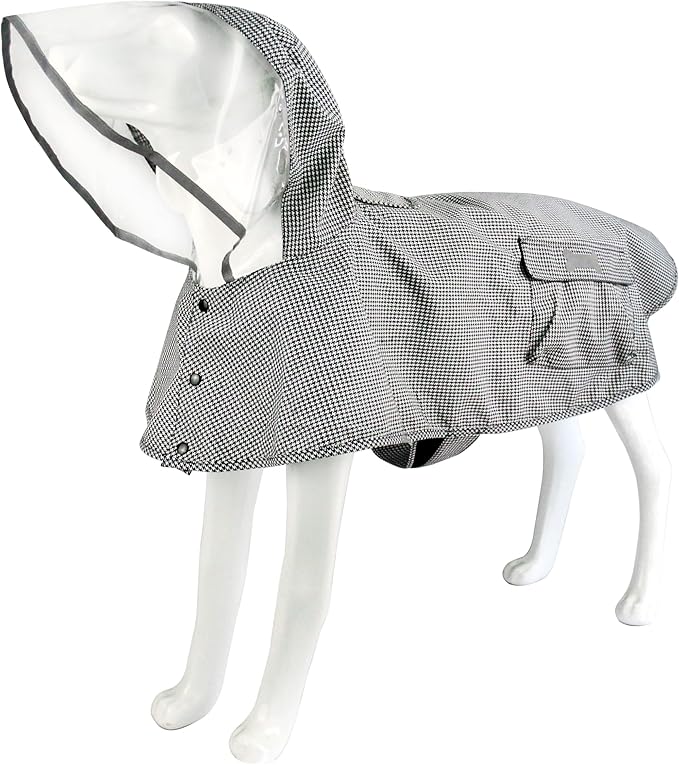 Waterproof Dog Raincoat, Adjustable Reflective Lightweight Pet Rain Clothes with Poncho Hood(Small,Black&White)