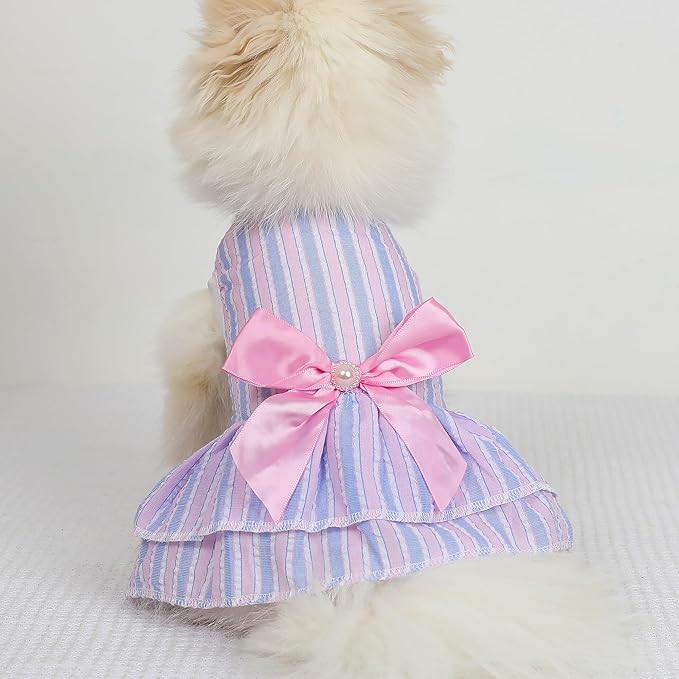 Dog Dress, Cute Pet Princess Dresses with Bright Color Design, Sweet Bowknot, Dog Clothes for Small Dogs Girl, Breathable & Lightweight, for Spring Summer, 2 Pack (Rose PinkBlue, Medium)