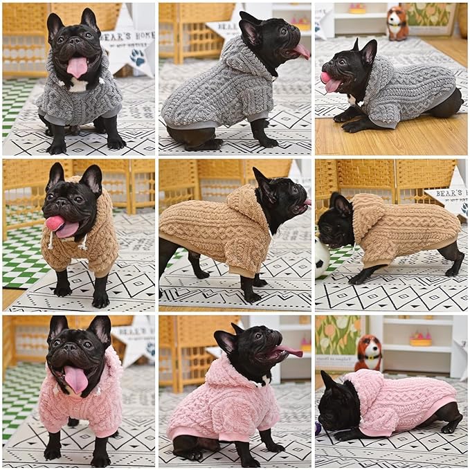 KOOLTAIL Fleece Dog Sweater Hoodie for Small Medium Large Dogs - Super Soft Fall Dog Clothes Knitted Sweatshirt with Leash Hole, Warm Winter Cold Weather Pet Coat for Puppy Cats Male/Female Grey M
