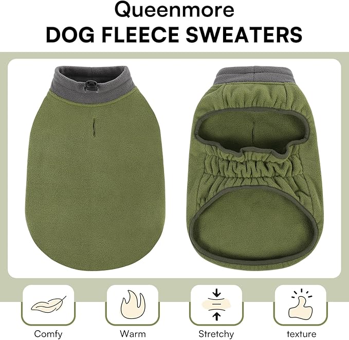 Queenmore Dog Sweater,Soft Fleece Vest Pullover Dogs Jacket with Elastic Stretchable,Warm Winter Dog Coats Cold Weather Doggy Dachshund Sweaters for Small Dogs Cats Boy or Girl (Green, L)