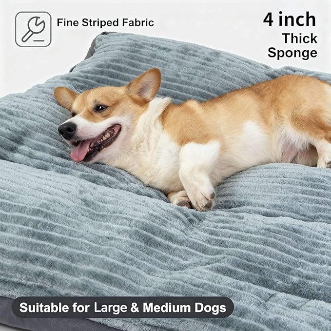 Big Dog Bed for Large Sized Dogs - Dog Crate Pad Removable Washable Cover, Non-Slip Bottom, Pet Mat Comfort Cushion for Joint Relief, Deep Sleep & Home Decor