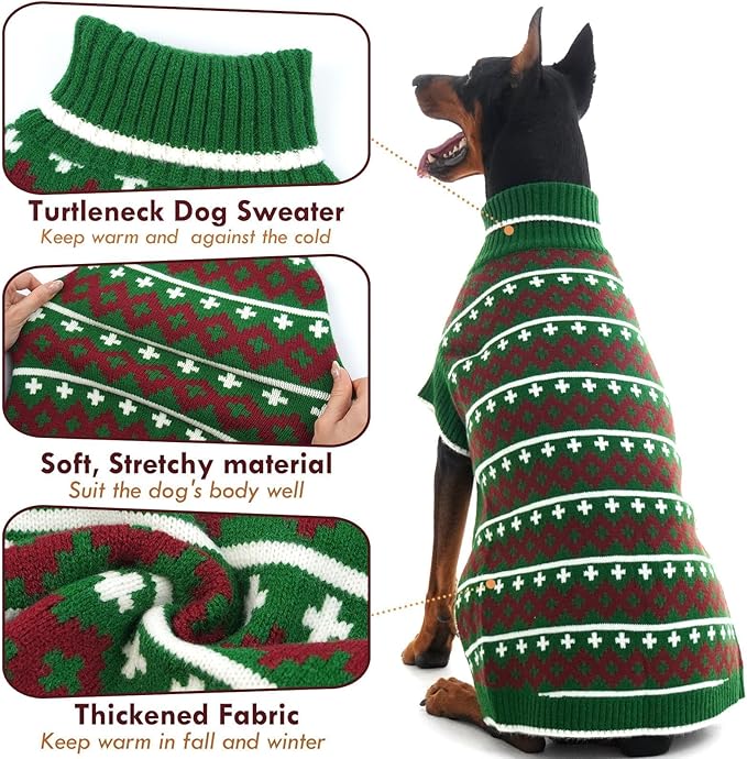 Great Dane Sweaters, Soft Stretchy Turtleneck Dog Sweater Christmas, Fall Winter Thick Knit Pullover for Large Dogs Girl Boy Doberman, Green XXXXL