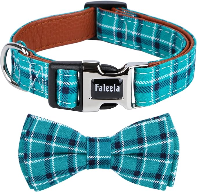 Faleela Soft &Comfy Bowtie Dog Collar,Detachable and Adjustable Bow Tie Collar,for Small Medium Large Pet (Medium (Pack of 1), Green)