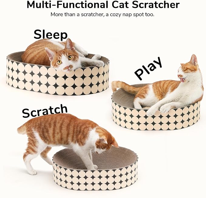 FUKUMARU Cat Scratcher Cardboard Lounge Bed, 2-in-1 Cat Scratch Pad, Oval Cats Scratching Board Indoor, Durable Modern Kitty Scratcher Bowl, Cats Scratch Furniture Protector, Polka Dot