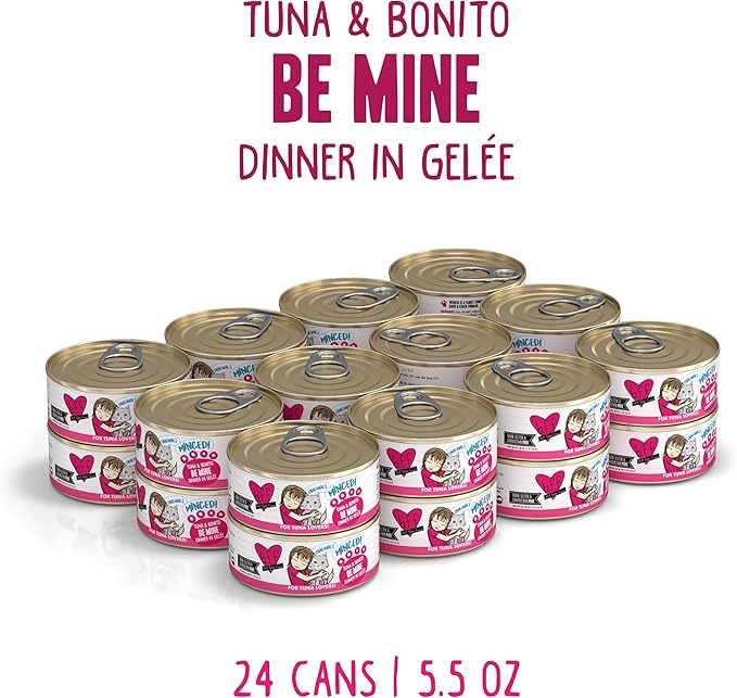 Weruva BFF Minced Natural Wet Cat Food, Tuna and Bonito Be Mine in Gelee, 5.5oz Can, Pack of 24