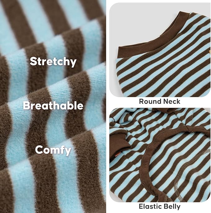 KYEESE Dog Pajamas, Comfy Soft Dog Pajamas for Small Dogs Pet Onesie, Fleece Pet Clothes Dogs PJS with 4 Legs, Stretchy Pets Sleepwear Pets Jumpsuit, Blue Striped, M