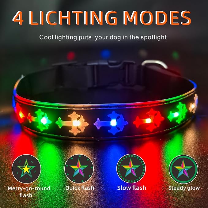 Light Up Glow Dog Collar with Chinese Style AirTag Holder,
