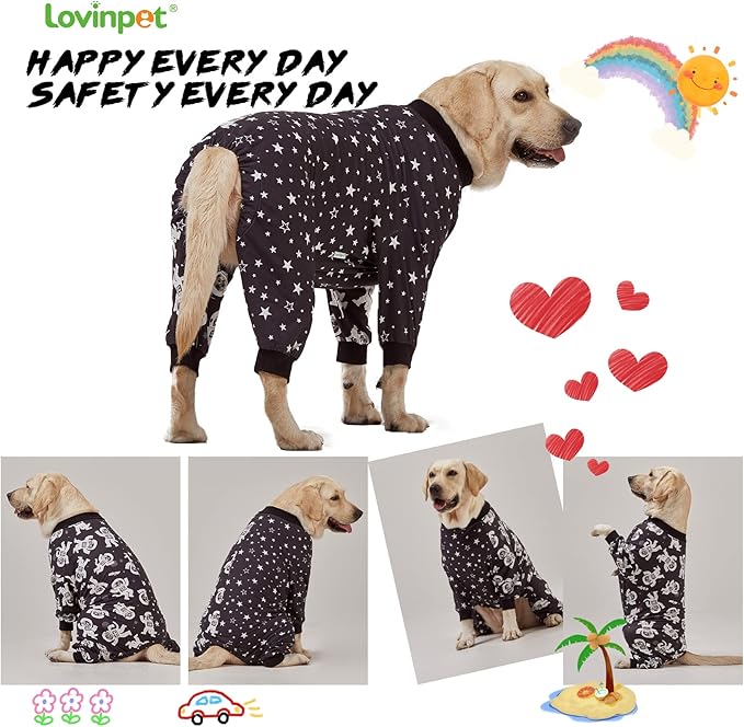 LovinPet Pitbull Pajamas for Dogs, Dog Pjs Large Breed, Slim fit, Lightweight Pullover, Outer Space Astronaut Print PJs, Pitbull Jammies, Large