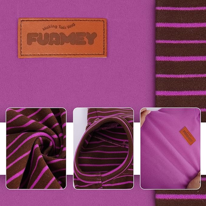 FUAMEY 2 Pack Dog Fleece Vest for Medium Dogs,Yorkshire Bichon Schnauzer Stretchy Dog Sweatshirts Warm Dogs Pullover Winter Pet Sweaters with Leash Hole Puppy Turtleneck Sleeveless Purple Stripes M