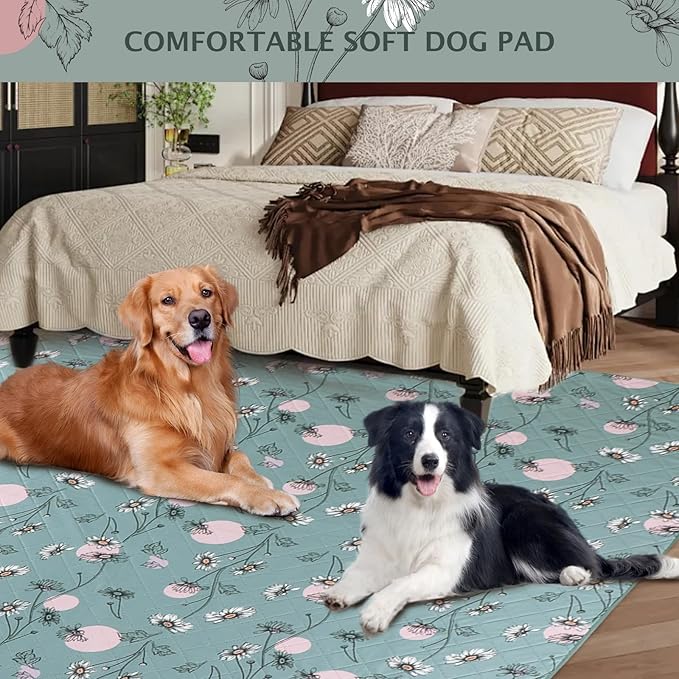 IEUUMLER Washable Pee Pads for Dogs Extra Large 71" x 71", 1 Pack Non-Slip & Waterproof Whelping Pad, Reusable Puppy Potty Training Pad for Playpen EU007 (Green Daisy, 71"X71"-1pcs)