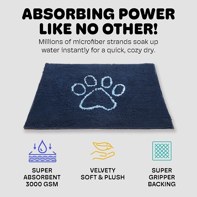 Dog Gone Smart Dirty Dog Doormat - Fast Drying Rug - Bermuda Blue 3x16 in | Super Gripper Backing for Clean Floors - Absorbent Microfiber and Machine Washable Mat for Muddy Paws