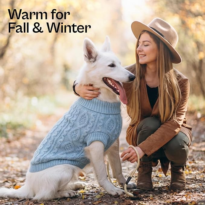 Parisian Pet Christmas Dog Sweaters - Pull Over, Turtle Neck Blue Dog Sweater - Cable Knit Thick Puppy Sweater - Fall, Winter Christmas Pet Clothes - Flexible Arm Holes Sweaters for Small Dogs - XS