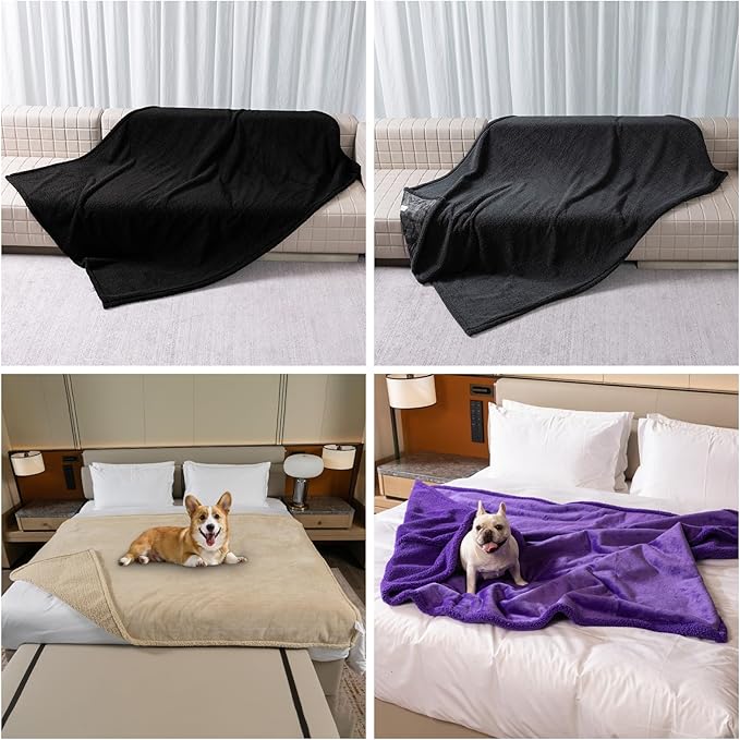 Maidewow Waterproof Dog Blanket Reversible Pet Bed Cover Puppy Fluffy Cream Blankets Leakproof Sofa Couch Cover Cat Pet Blanket for Warm Washable-XXL