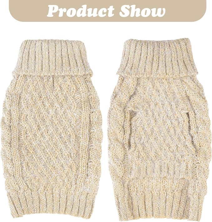 Turtleneck Small Dog Sweaters - Classic Cable Knitwear Winter Coat for Small Medium Dogs Male Female Puppy Dog Cold Weather Clothes Girls Boys, Cream, S/M