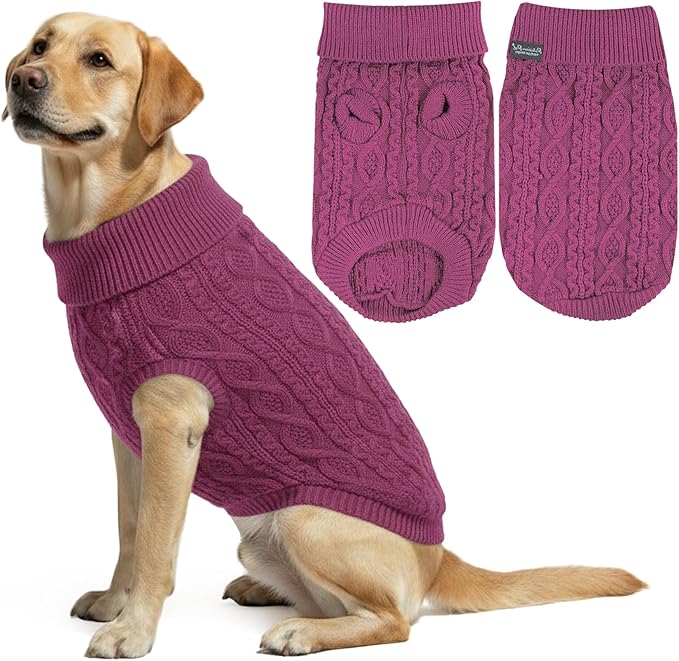 Parisian Pet 'Cable Knit' - Warm & Stylish Pet Sweater in Raspberry for Dogs & Cats - Valentine's Day