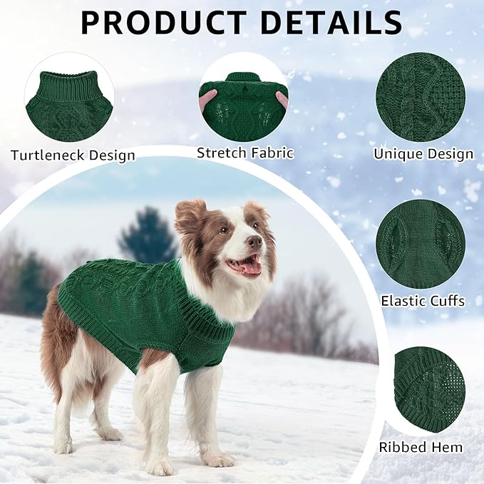 SCENEREAL Knitted Dog Sweater for Small Medium Large Dogs, Cat Dog Winter Coat Warm Sweatershirts Outfits, Classic Pet Clothes with Leash Hole, Soft Pet Knitwear Apparel for Girls Boys, Dark Green S
