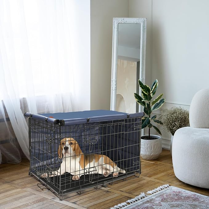 Seiyierr Dog Crate Cover - Kennel Covers Fit for 42 Inch Dog Crate, Double Door Polyester for Wire Puppy Crate Indoor Outdoor Protection, Blue