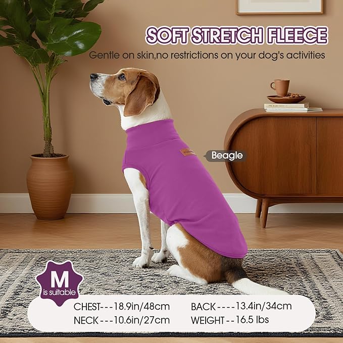 FUAMEY 2 Pack Dog Fleece Vest for Medium Dogs,Yorkshire Bichon Schnauzer Stretchy Dog Sweatshirts Warm Dogs Pullover Winter Pet Sweaters with Leash Hole Puppy Turtleneck Sleeveless Purple Stripes M