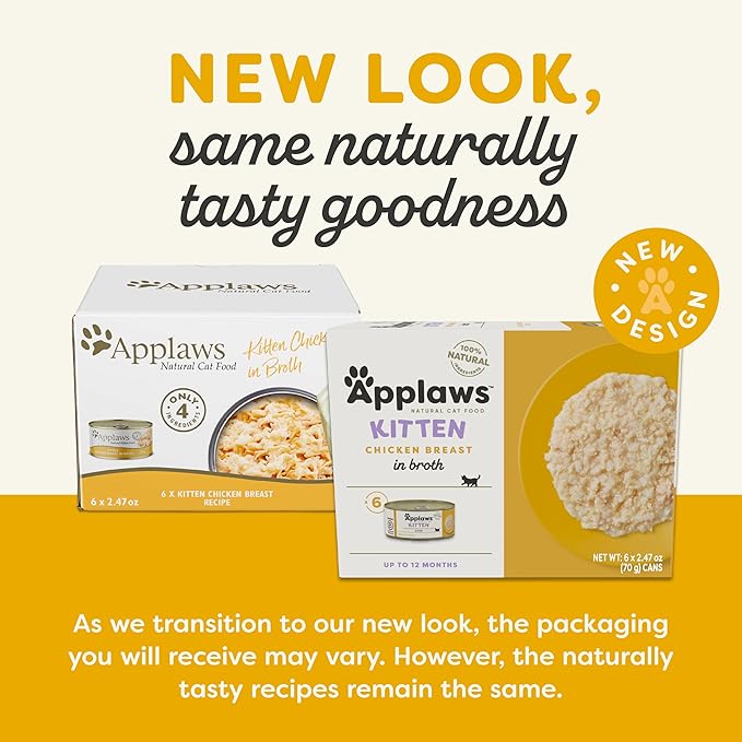 Applaws Natural Wet Kitten Food, Limited and Natural Ingredients, High Protein with No Artificial Additives, Chicken Breast in Broth (6 x 2.47oz Cans)