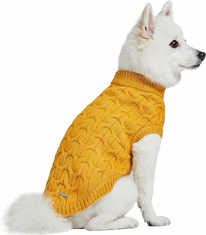 Blueberry Pet Classic Fuzzy Textured Knit Pullover Crew-Neck Dog Sweater in Mustard Yellow, Back Length 20", Pack of 1 Clothes for Dogs