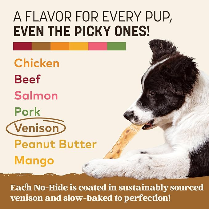 Earth Animal No Hide Strips - Natural Rawhide Free Dog Chew Strips, Venison - 10 Count Value Pack