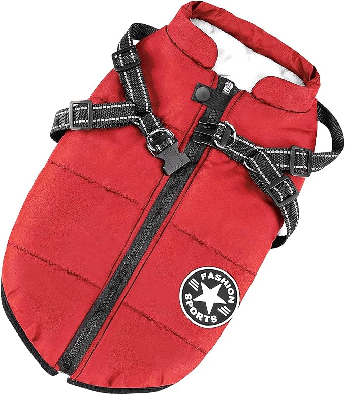 Aiboria Dog Jackets for Winter Windproof Waterproof 2 in 1 Outfit Cold Weather Coat Dog Vest Harness Puppy Winter Warm Jacket Red M