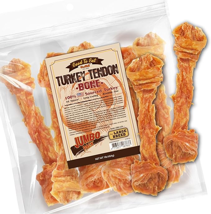 Gootoe Turkey Tendons for Dogs –All-Natural, Hypoallergenic Dog Treats, Rawhide Alternative, Long Lasting Puppy Chews, Healthy Dog Treats for Large Breeds, Bone (L), 9 Count Pack