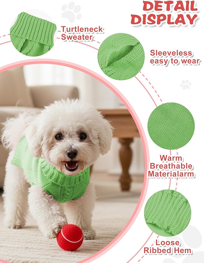2PCS Dog Christmas Sweater, Soft Warm Pet Clothes Coat for Small Medium Large Dogs and Cats Boy Girl, Fall Cozy Holiday Turtleneck Knitting Collar Pullover Pup Outfit Costume for Thanksgiving New Year